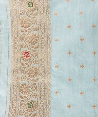 Sky blue embroidered pure monga silk saree 5