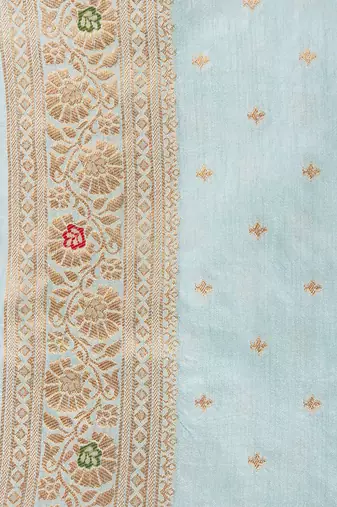 Sky blue embroidered pure monga silk saree