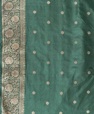 Green embroidered pure katan silk saree 4