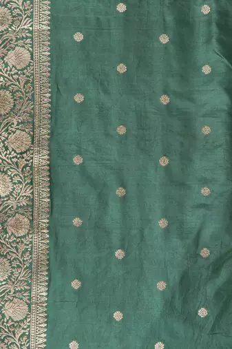 Green embroidered pure katan silk saree