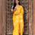 Yellow embroidered pure katan silk saree