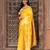 Yellow embroidered pure katan silk saree