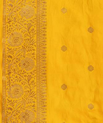 Yellow embroidered pure katan silk saree 5