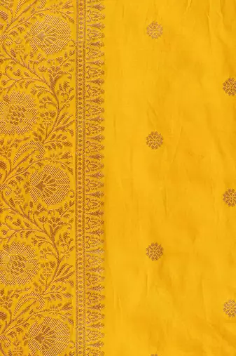 Yellow embroidered pure katan silk saree