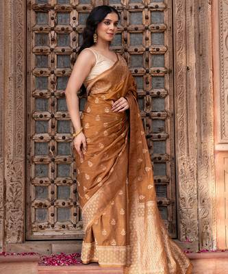 Coffee brown embroidered pure katan silk saree 2