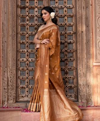 Coffee brown embroidered pure katan silk saree 3