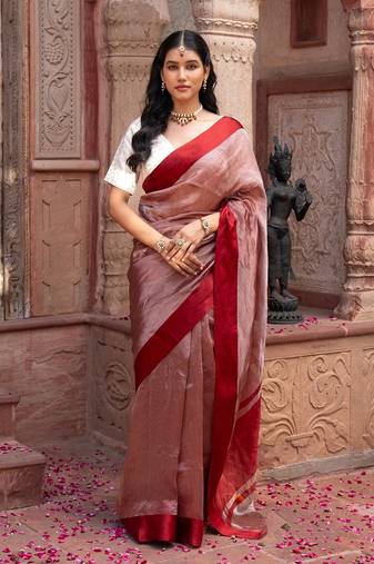 Maroon embroidered pure tissue silk saree