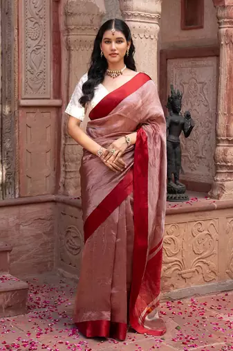 Maroon embroidered pure tissue silk saree