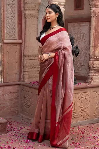 Maroon embroidered pure tissue silk saree