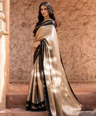 Black embroidered pure tissue silk saree 1