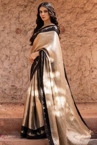 Black embroidered pure tissue silk saree