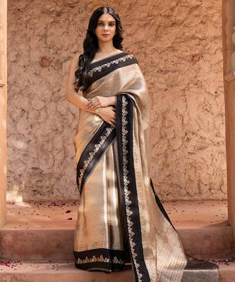Black embroidered pure tissue silk saree 2