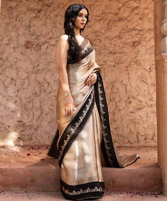 Black embroidered pure tissue silk saree 4