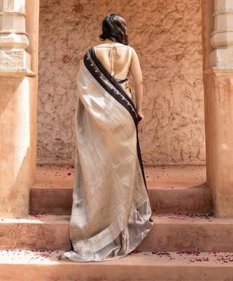 Black embroidered pure tissue silk saree 5