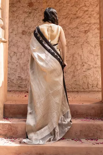 Black embroidered pure tissue silk saree