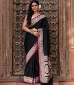 Black embroidered satin silk saree