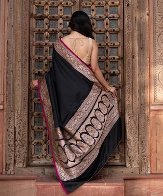 Black embroidered satin silk saree 2