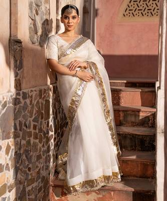 White embroidered pure organza saree 3