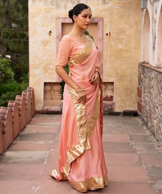 Peach embroidered pure tissue silk saree 2