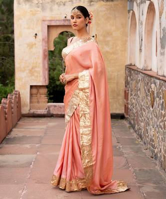 Peach embroidered pure tissue silk saree 3