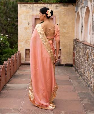 Peach embroidered pure tissue silk saree 5