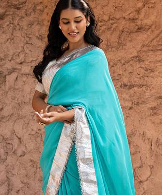 Sky blue embroidered pure georgette saree 2
