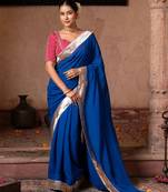 Royal blue embroidered pure georgette saree