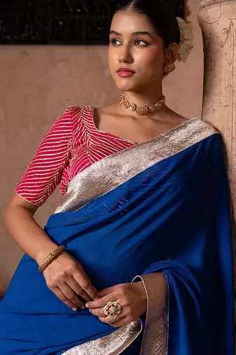 Royal blue embroidered pure georgette saree