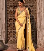 Butter yellow embroidered pure georgette saree