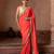 Coral orange embroidered pure georgette saree