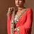 Coral orange embroidered pure georgette saree