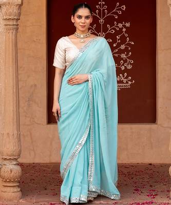 Sky blue embroidered pure georgette saree 1