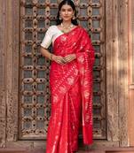 Red embroidered pure silk saree