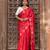 Red embroidered pure silk saree