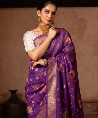 Purple embroidered pure tissue silk saree 2