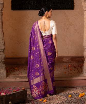 Purple embroidered pure tissue silk saree 3