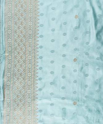 Powder blue embroidered pure katan silk saree 2