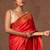 Scarlet red embroidered pure katan silk saree