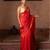 Scarlet red embroidered pure katan silk saree