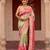 Sea green pink embroidered pure katan silk saree