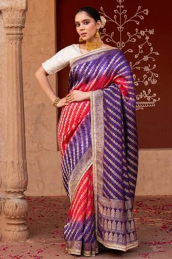 Purple embroidered pure katan silk saree