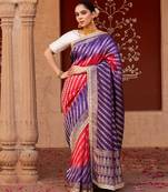 Purple embroidered pure katan silk saree