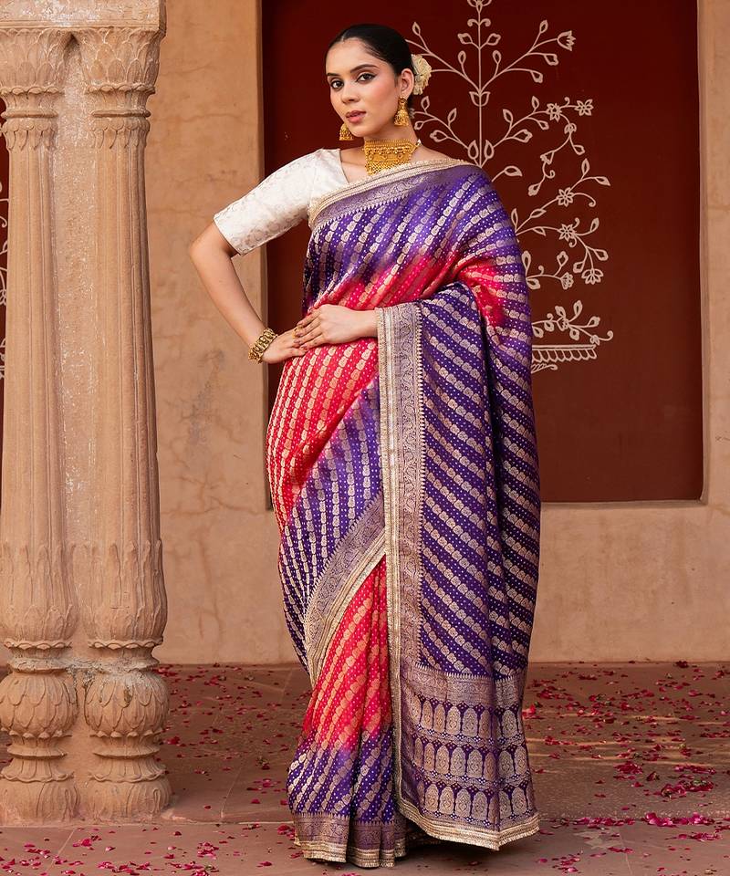 Purple embroidered pure katan silk saree