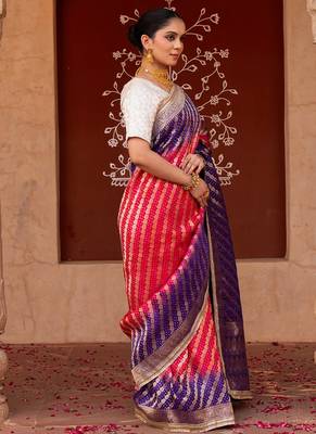 Purple embroidered pure katan silk saree 2