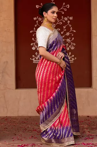 Purple embroidered pure katan silk saree