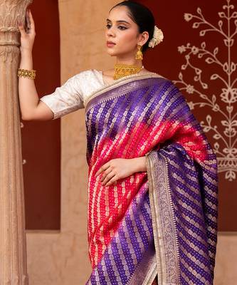 Purple embroidered pure katan silk saree 3