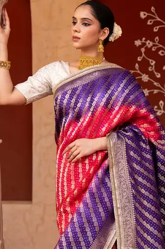 Purple embroidered pure katan silk saree