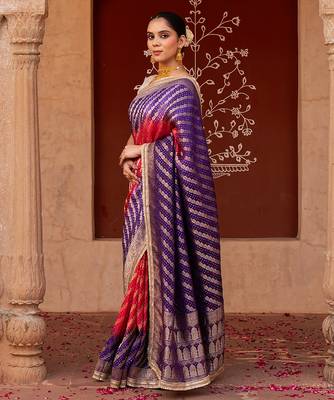 Purple embroidered pure katan silk saree 4