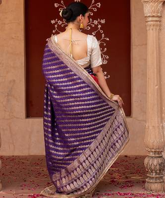 Purple embroidered pure katan silk saree 5