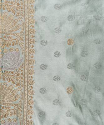 Sea green embroidered pure katan silk saree 4